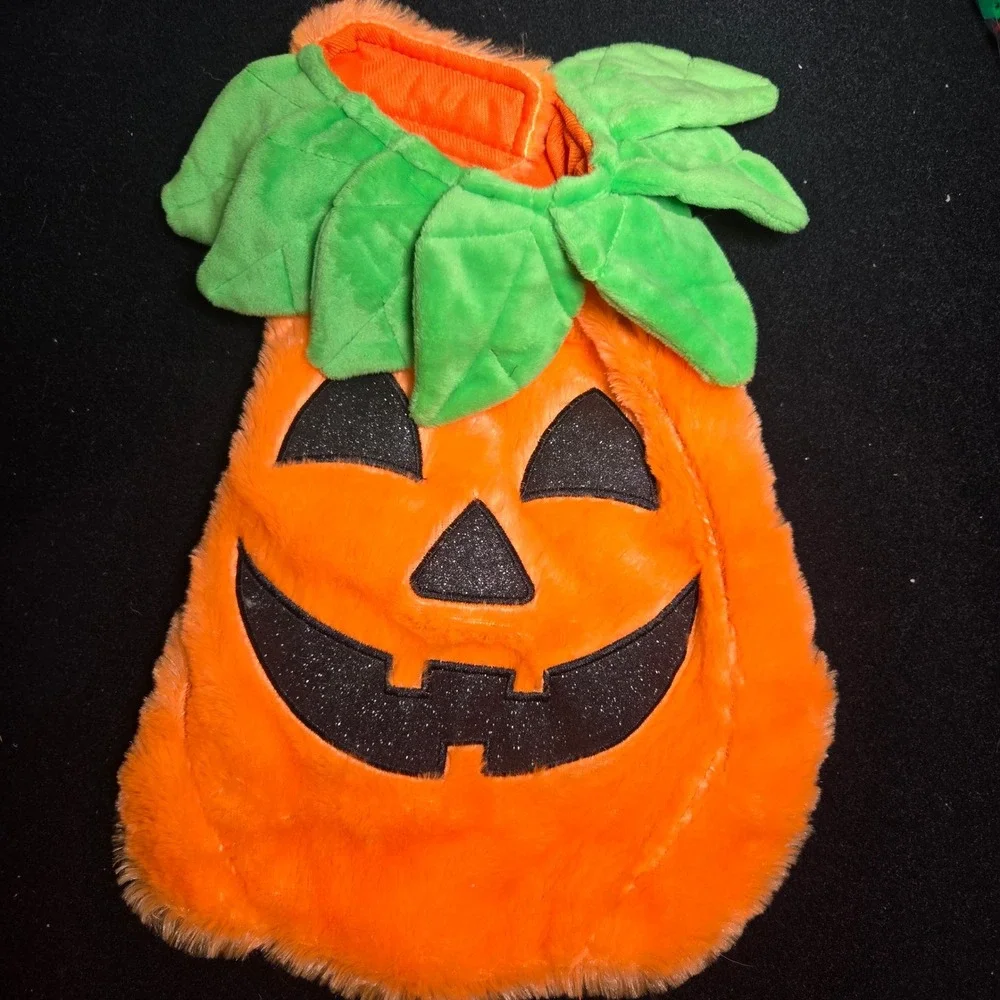 Orange Plush Pumpkin Jack-O-Lantern Pet Dog Costume Halloween Small Medium